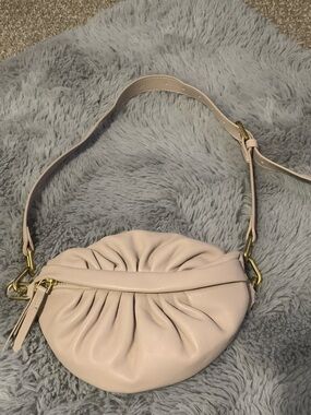 Ruched Crossbody Bag in Light Beige with Gold Hardware